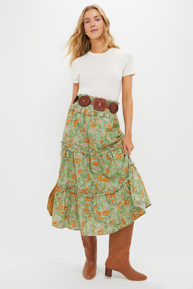 Mint & Orange Floral Smocked Odette Midi Skirt | Tuckernuck (US)