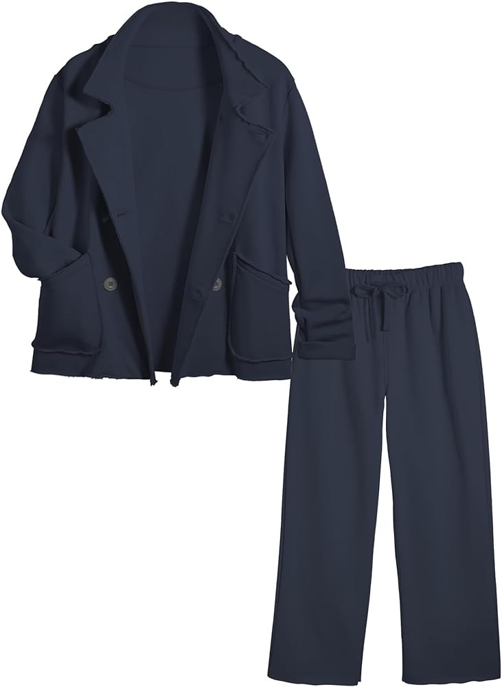 Hixiaohe Womens 2 Piece Outfits Business Casual Travel Sets Long Sleeve Button Down Blazer Jacket... | Amazon (US)