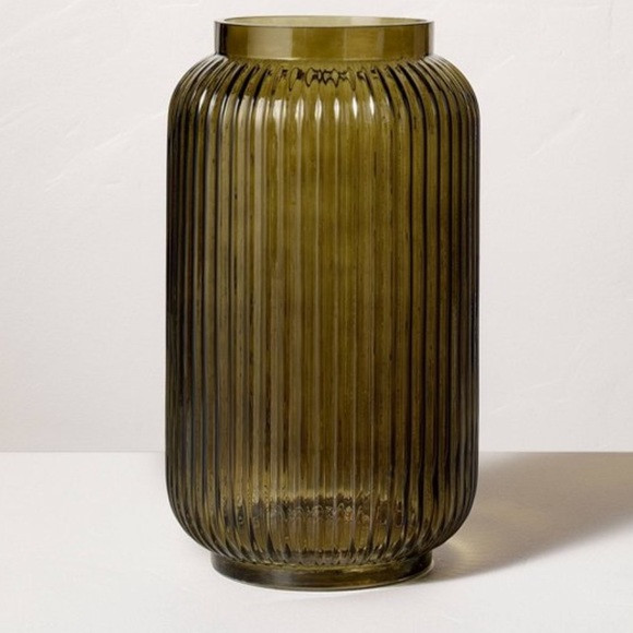 HEARTH & HAND NWT ribbed glass jug vase -dark green -12” | Poshmark