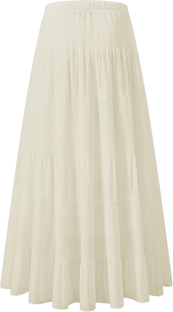 NASHALYLY Women's Chiffon Elastic High Waist Pleated A-Line Flared Maxi Skirts | Amazon (US)