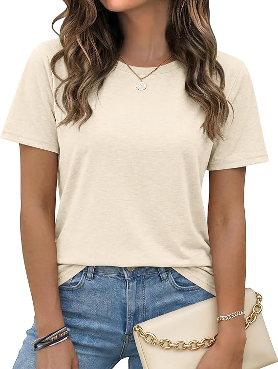 WNEEDU Womens T Shirts Short Sleeve Crewneck Loose Summer Tees Basic Tops | Amazon (US)