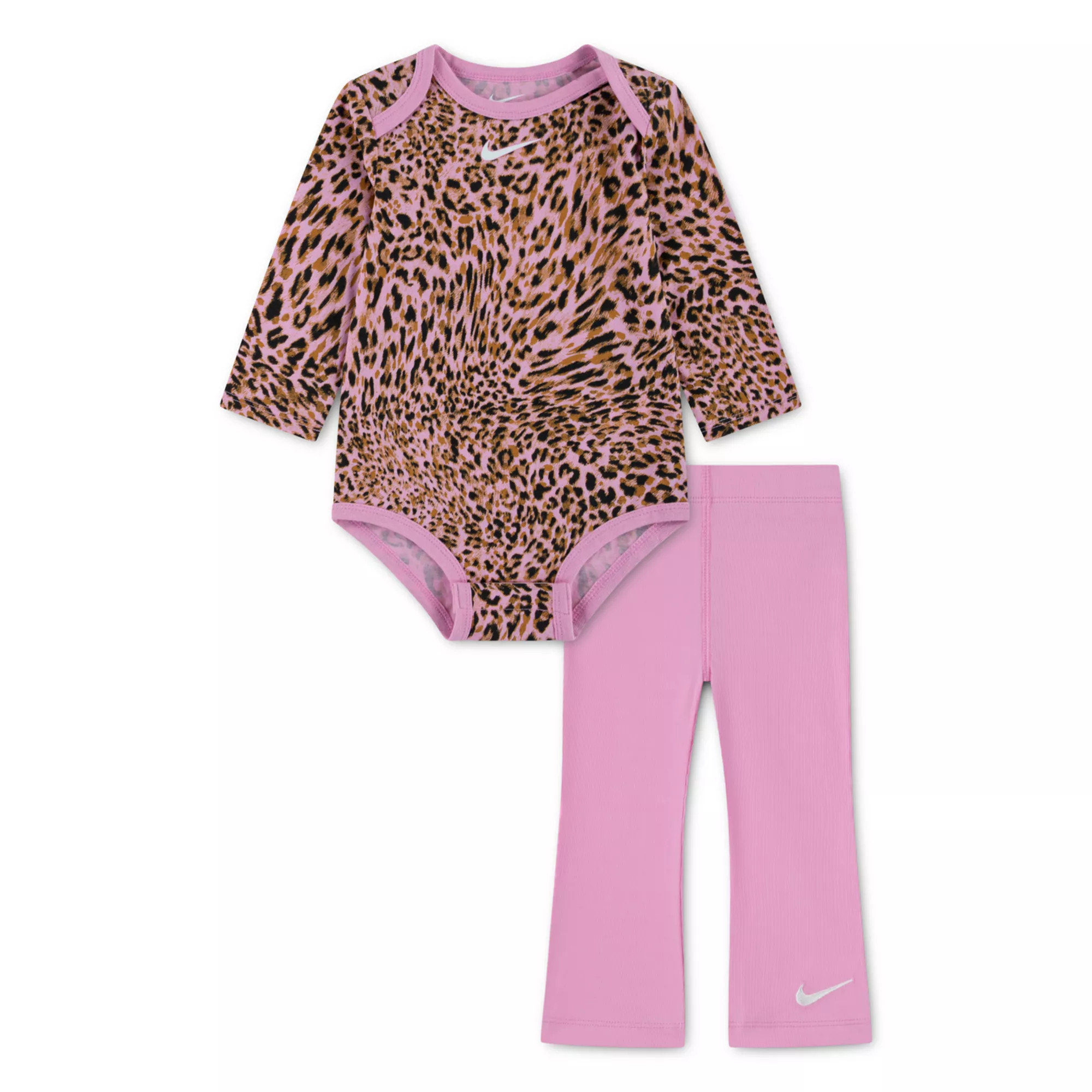 Baby Girl Nike Cheetah Print Long Sleeve Bodysuit & Flared Leggings 2-Piece Set | Kohl's