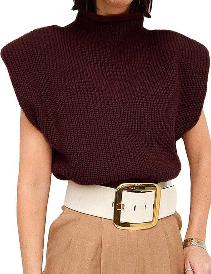 Himosyber Women's Solid Sleeveless Vest Elegant High Neck Stetchable Cap Sleeve Knit Sweater Tops | Amazon (US)