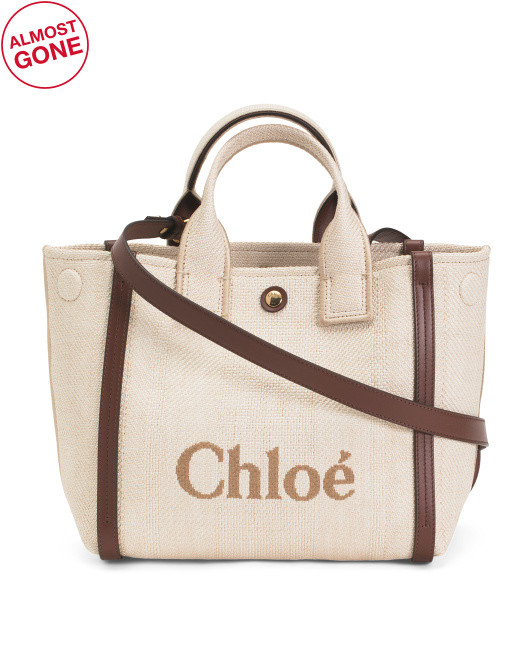 Made In Italy Leather Canvas And Raffia Small Carry On Tote With Strap | TJ Maxx