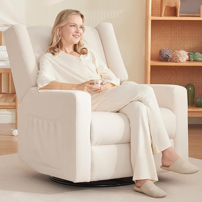 Tbfit 360° Swivel Recliner Chair, Nursery Rocking Chair with Lumbar Support & Footrest for Bedro... | Amazon (US)