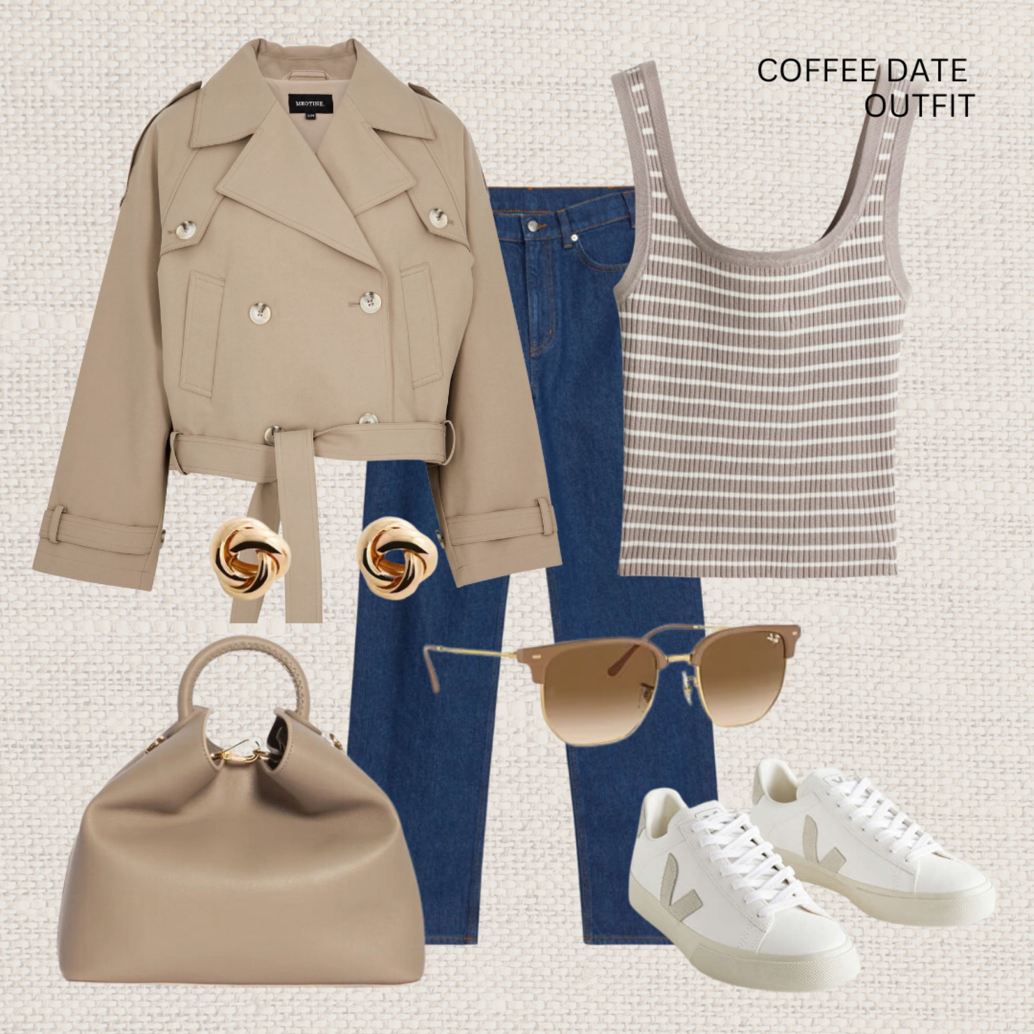 Coffee date and running errands outfit 👟 💨 

Read the size guide/size reviews to pick the right size. 

Leave a 🖤 to favorite this post and come back later to shop. 

Spring Outfit Inspiration, Spring Style, Wardrobe Staples, Everyday Outfit, Casual Chic Style, Jeans, Cropped Trench Jacket, Striped Tank Top, Veja Trainers, Beige Bag, Ray-ban Sunglasses  

#LTKstyletip #LTKeurope #LTKSeasonal