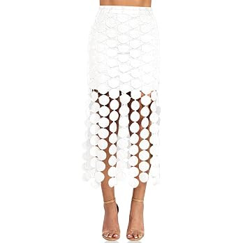 Cicy Bell Womens Hollow Out Maxi Skirts Summer High Waisted Boho Fringe Hem Skirt Beach Vacation ... | Amazon (US)