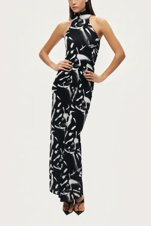 Nocturne Printed Halter Maxi Dress in Multi-Colored at Nordstrom, Size Large | Nordstrom