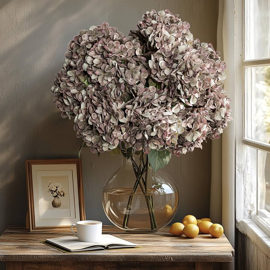 Artificial Flower Fake Silk Hydrangea Heads Bouquet with Stems Bulk for Fall Decoration Table Cen... | Amazon (US)