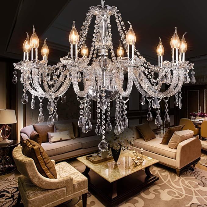 LIUMANG Modern Elegant 10 Lights K9 Crystal Glass Chandelier Pendant Ceiling Lighting European St... | Amazon (US)