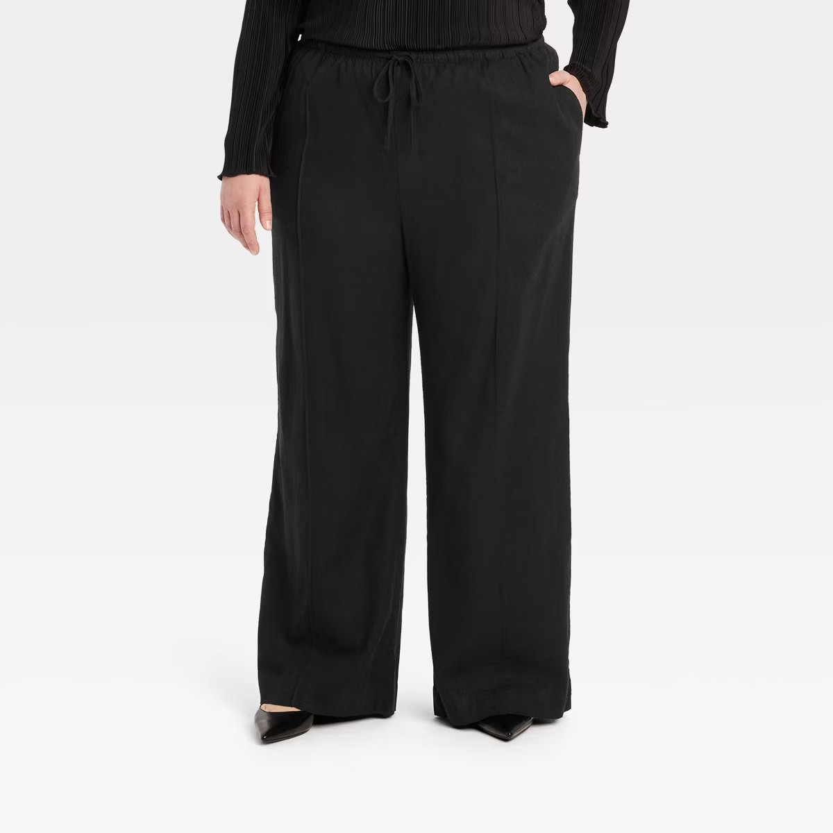 Women's High-Rise Wide Leg Linen Pull-On Pants - A New Day™ Black S | Target