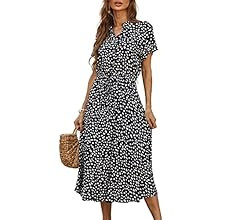 BROVAVE Women's Summer Polka Dot Print Shirt Dress Vintage Short Sleeve Button Down Midi Dress | Amazon (US)