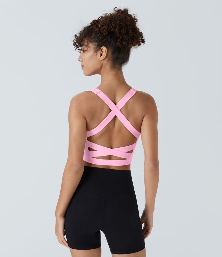 Women’s Softlyzero™ Airy Square Neck Backless Crisscross Cropped Cool Touch Yoga Tank Top-UPF... | HALARA