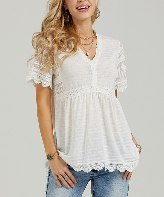White Lace Panel V-Neck Tunic - Women & Plus | Zulily