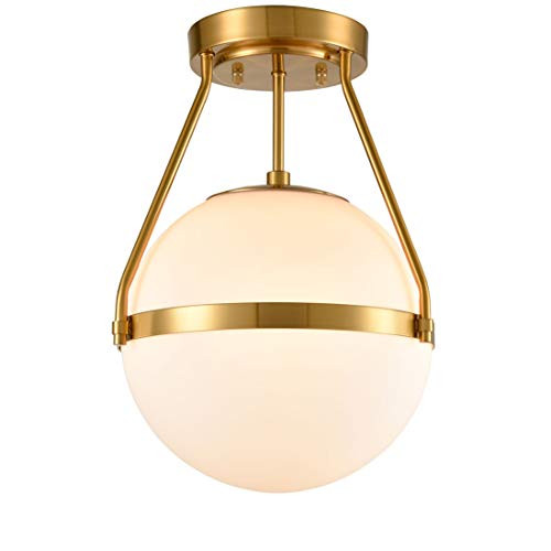 Mid Century Modern Globe Semi Flush Mount Ceiling Light Fixture,White Opal with Brass Finish,Living/ | Amazon (US)