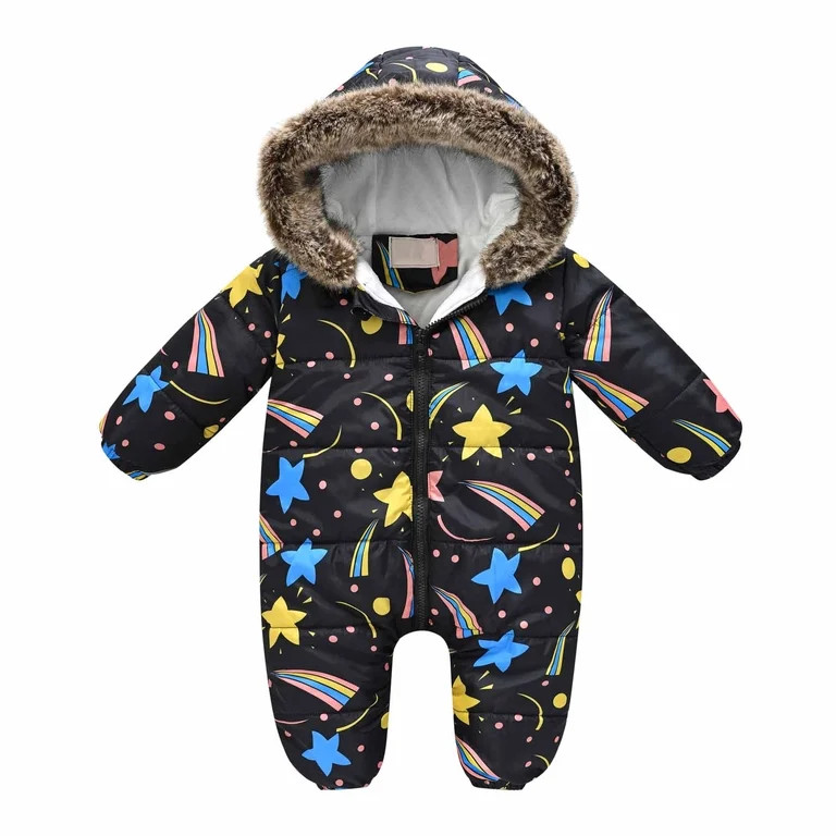 Winter Down Jumpsuit for Infant Baby Hooded Windproof Puffer Romper Long Sleeve Print Warm Plush ... | Walmart (US)