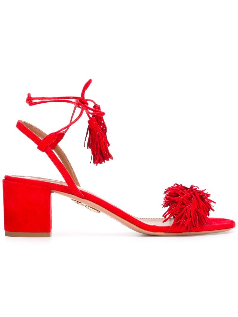 Aquazzura tassel tied ankle sandals, Women's, Size: 36, Red, Leather/Suede | FarFetch US