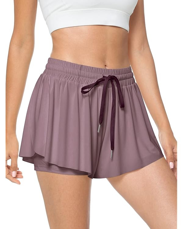 TARSE Flowy Shorts, Butterfly Athletic Shorts Skirt, Flare Wavy Skorts for Running, Sports and Re... | Amazon (US)