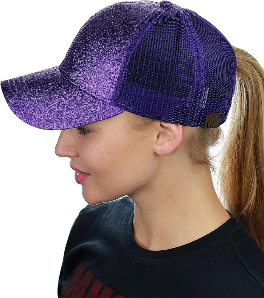 C.C Ponycap Messy High Bun Ponytail Adjustable Glitter Mesh Trucker Baseball Cap | Amazon (US)