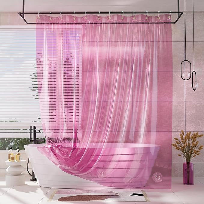AmazerBath Shower Curtain Liner, 100% EVA Soft Clear Pink Heavy Duty Shower Curtain and Liner 2-i... | Amazon (US)
