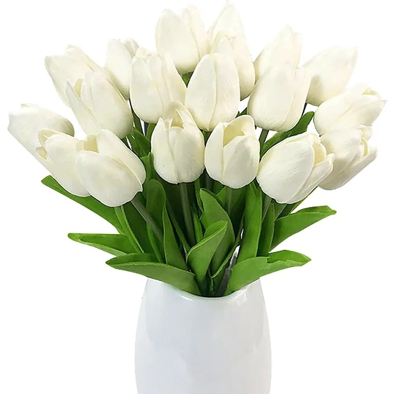 20 Pcs White Artificial Tulips Flowers Real Touch Tulips Bouquets for Wedding Bouquets Party Home... | Walmart (US)