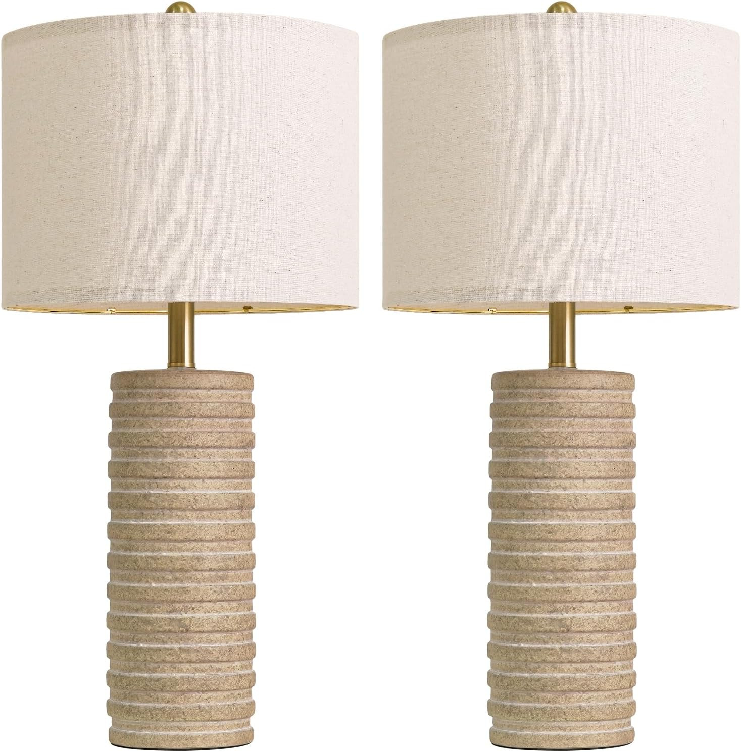 PoKat 27'' Farmhouse Table Lamps Set of 2 for Living Room, Stone-Like Bedside Lamp for Bedroom, B... | Amazon (US)