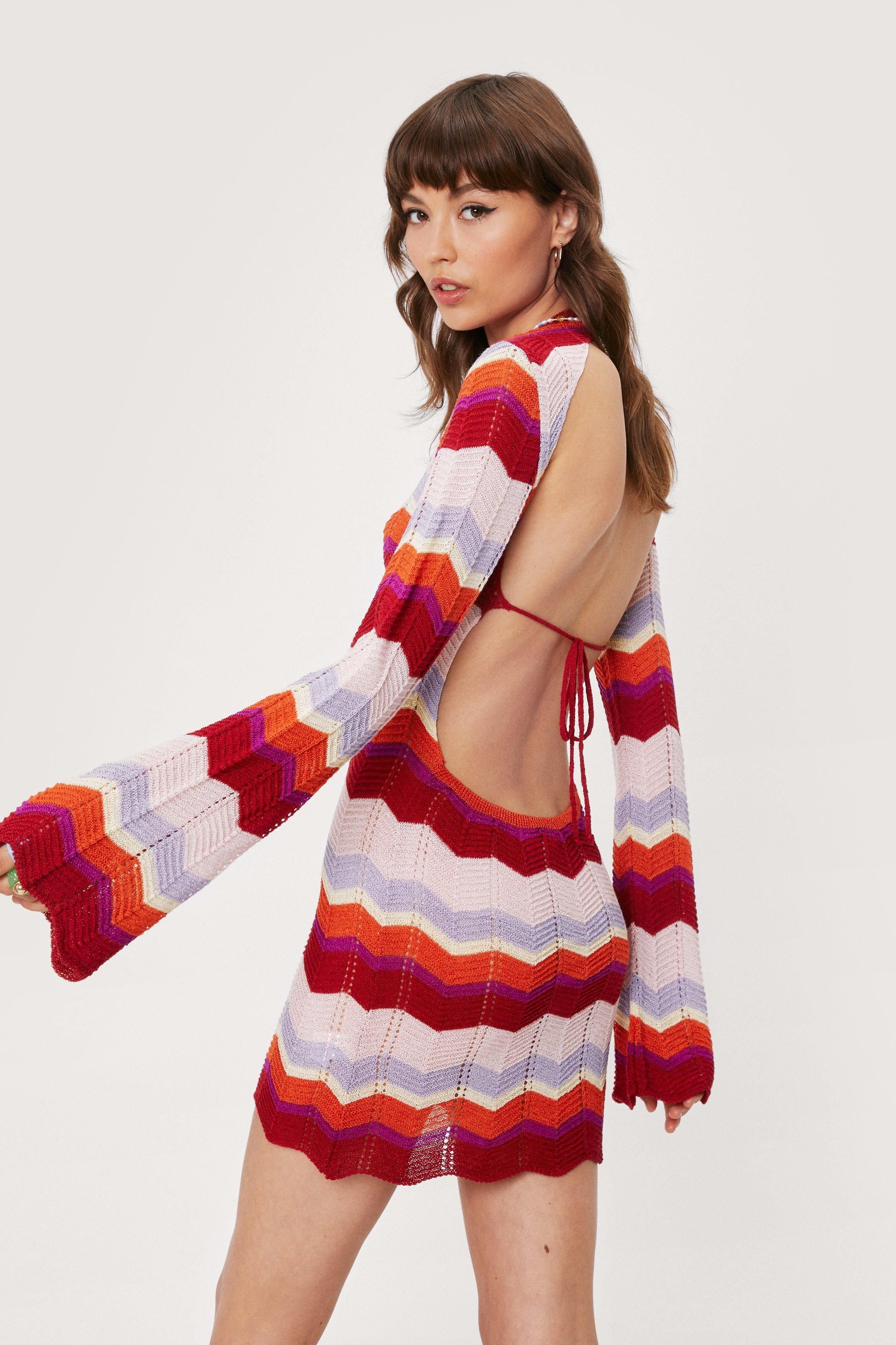 Crochet Stripe Tie Open Back Mini Dress | Nasty Gal (US)