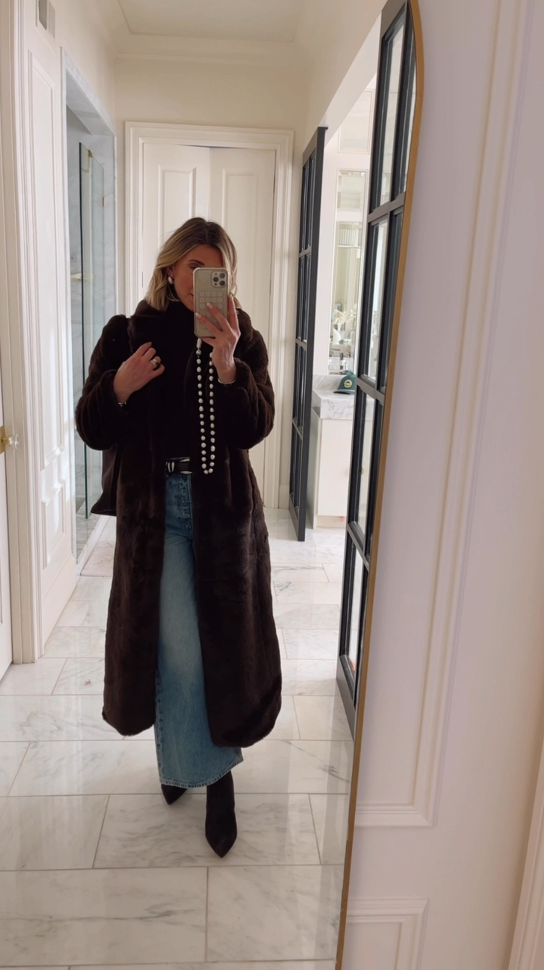 This stunning  faux fur coat is on sale. The chocolate brown color is stunning fits tts