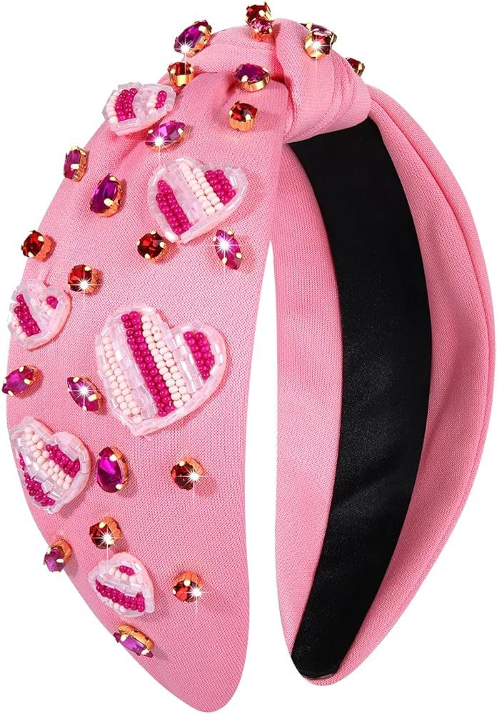 boderier Valentines Day Headband Red Pink Heart Headband Jeweled Crystal Knotted Headband Valenti... | Amazon (US)