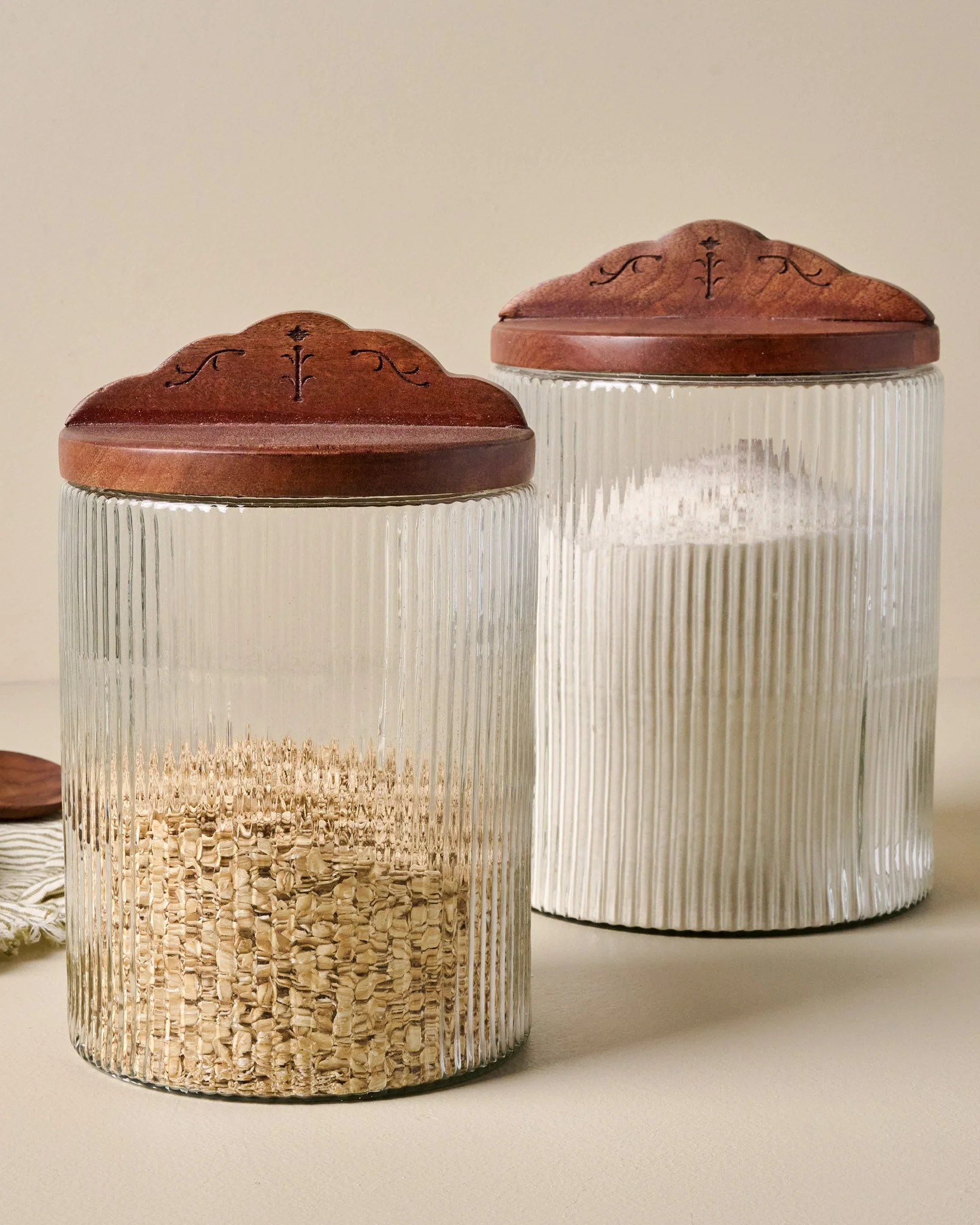 Antiqued Wood Ribbed Glass Canister | Magnolia