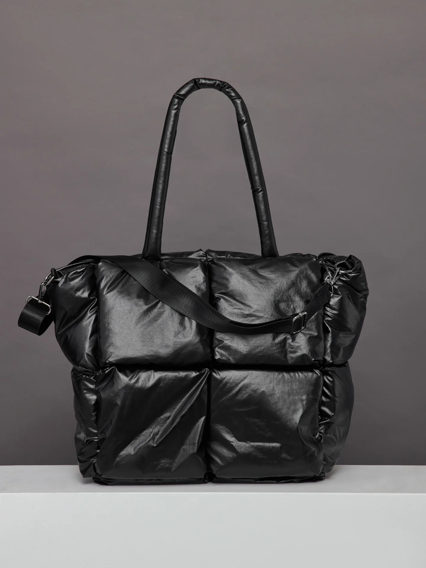 Quilted Tote Bag - Black Shine | Carbon38