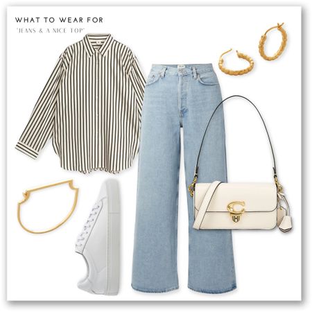 ‘Jeans and a nice top’ 👖

Arket stripe shirt, white trainers, Reiss, blue wide leg jeans, coach bag, gold jewellery, smart casual, spring fashion 

#LTKSeasonal #LTKeurope #LTKstyletip