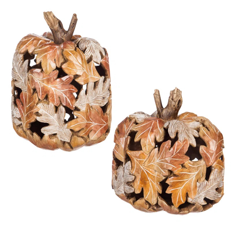 2 Piece Polystone Carved Pumpkin Décor Set | Wayfair North America