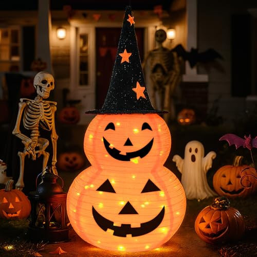 3FT Halloween Pumpkin Decorations, 8 Modes Battery Operated Halloween Lights, Collapsible Jack-o-Lantern Pumpkin Lights for Indoor Outdoor Home, Party, Yard, Porch Thanksgiving Fall Decorations | Amazon (US)