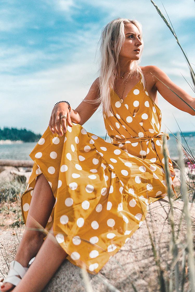Yellow Polka Dot Maxi Dress | Cupshe