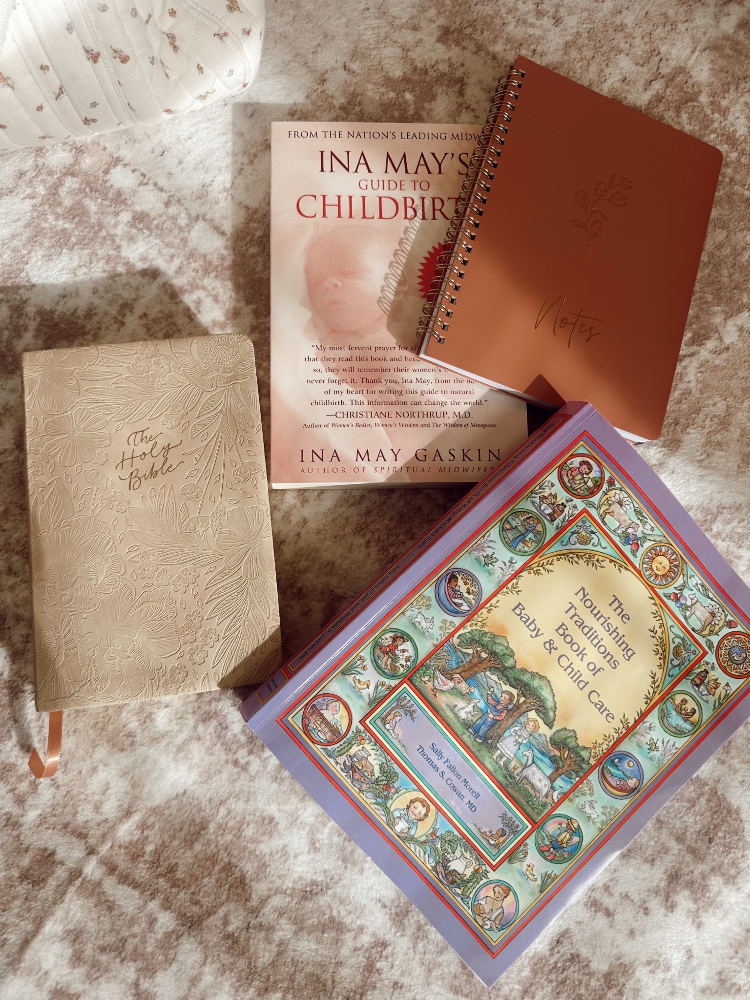 Preparing my heart and my mind for birth, postpartum, and raising our baby 💓🧸🤰✨📖

I’ve been slowly working through these books during pregnancy to feel educated, grounded, and confident as I prepare for natural labor, breastfeeding, postpartum recovery, nourishing baby with real foods, and making informed decisions along the way.

I read my Bible daily (always my foundation), along with Ina May’s Guide to Childbirth & Breastfeeding, Nourishing Traditions / The Nourishing Traditions Book of Baby & Child Care by Sally Fallon Morell, and I keep a simple notebook nearby to jot down thoughts, questions, prayers, and things I want to remember.

Every one of these has been so valuable—helping me feel prepared, empowered, and intentional as I step into motherhood. Highly recommend if you’re wanting to be well-educated and trust your instincts 🤍