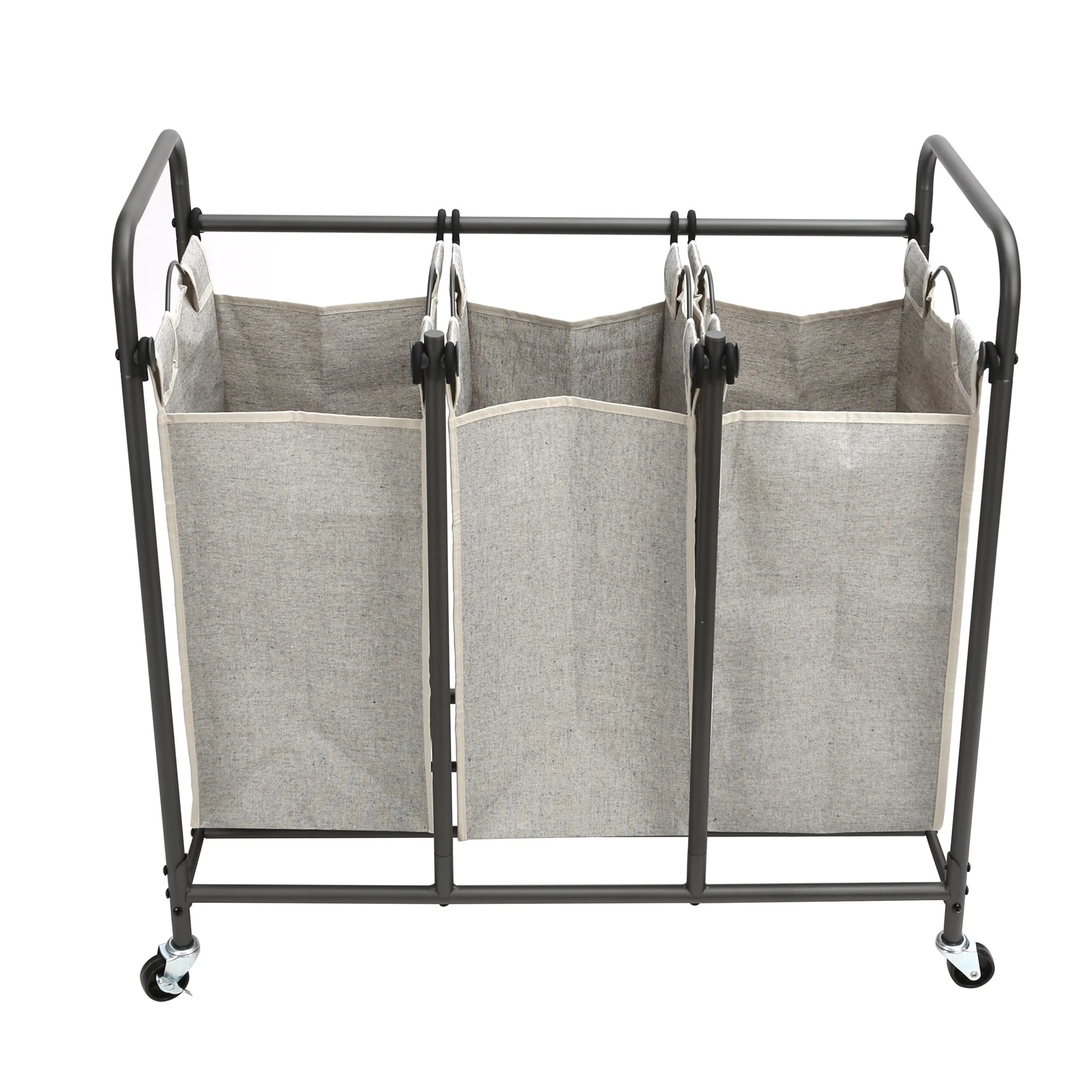 Better Homes & Gardens 3 Bag Laundry Sorter, Metal Rolling Cart with Grey Fabric Bins, Adult | Walmart (US)