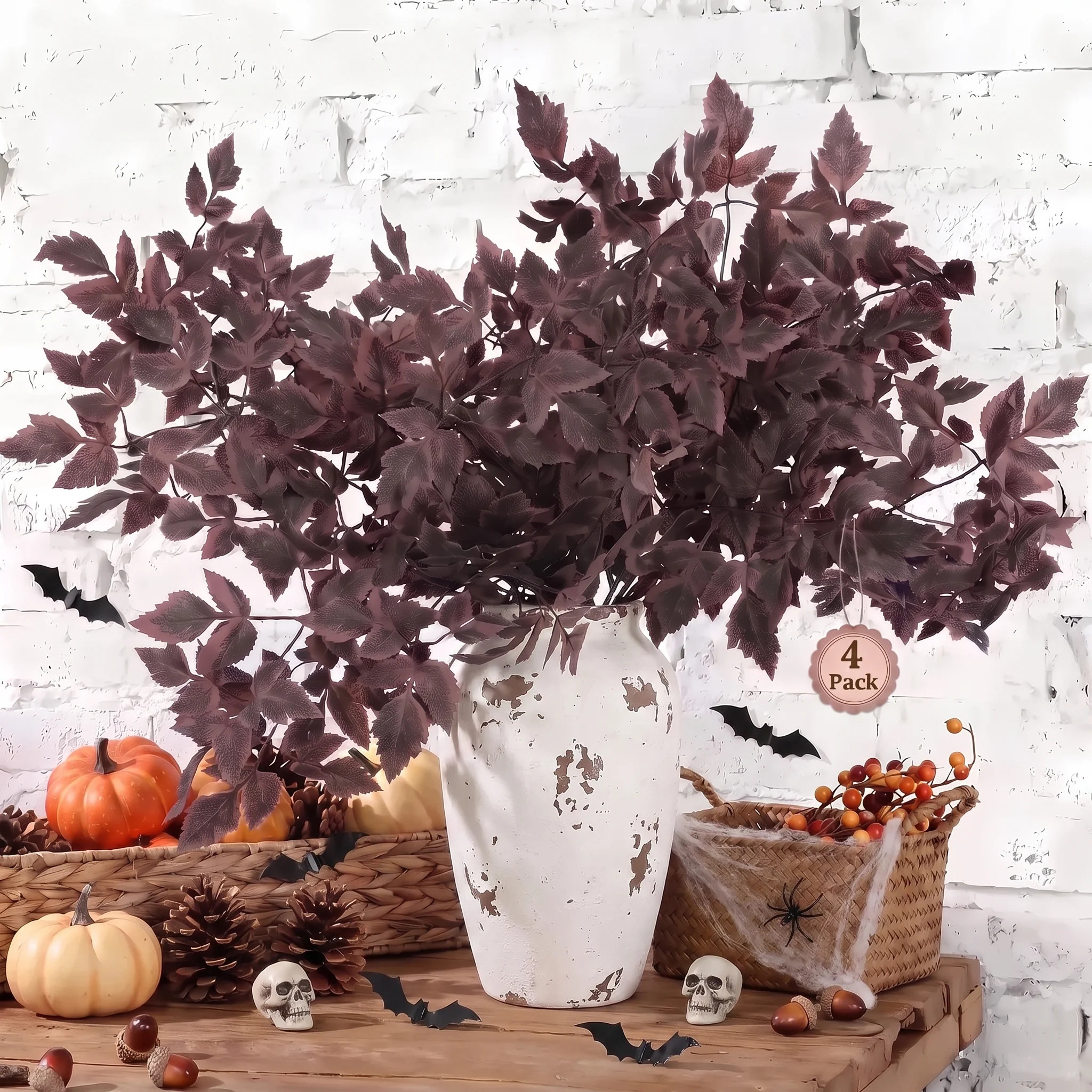 AcerichFad Artificial Fall Plants, 4 Pcs 33" Fall Fake Stems Faux Leaves Branches for Autumn Thanksgiving Party Vase Halloween Table Home Decor | Walmart (US)