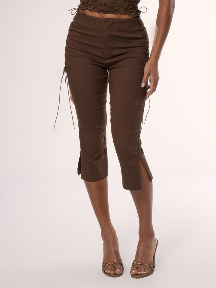 MUSERA Side Laced Up Capri Pants Spring Summer 90'S Summer, Holiday, Club, Ibiza, Rave Festival | SHEIN