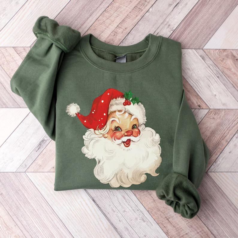 Retro Santa Sweatshirt, Vintage Santa Sweatshirt, Women Christmas Santa Shirts, Christmas Family ... | Etsy (US)