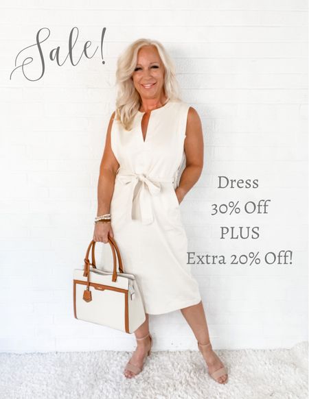 This lovely ivory sheath dress is on sale this weekend! Loose fitting except for the tie around the waist, it is a great outfit for summer soirée’s and special events. We can also wear it as a Workwear dress. And the hand bag? Under $50!

#LTKitbag #LTKworkwear #LTKsalealert