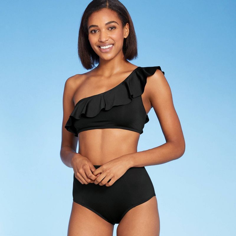 Women's One Shoulder Flounce Bikini Top - Kona Sol™ Black | Target
