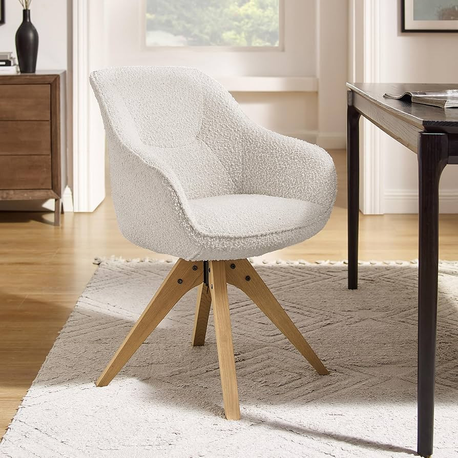 Art Leon Swivel Accent Chair - Mid Century Modern Desk Chair No Wheels, Boucle Fabric Upholstered... | Amazon (US)