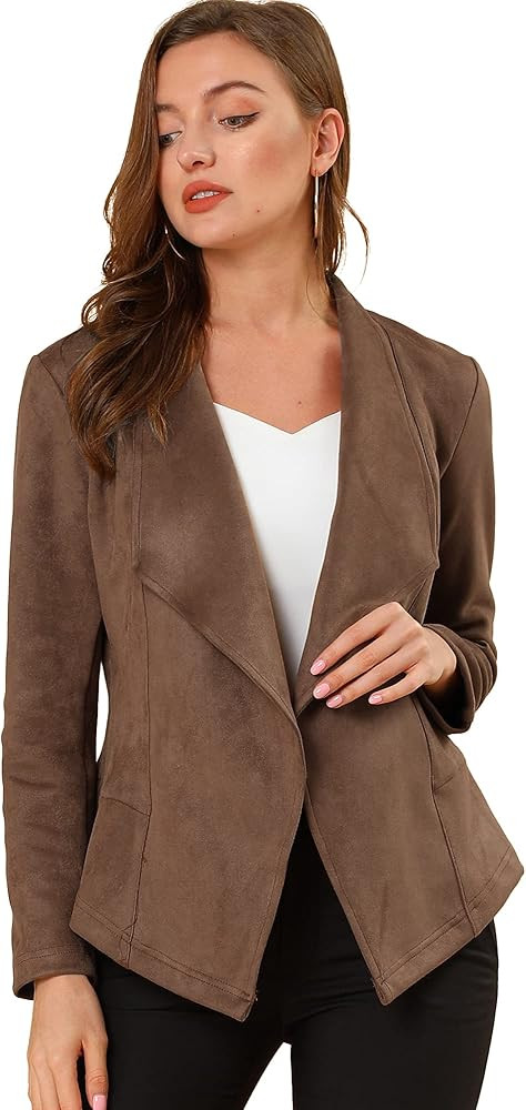 Allegra K Women's Faux Suede Jacket Open Front Lapel Draped Outwear Jacket Blazer | Amazon (US)