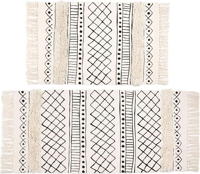 SHACOS Tufted Cotton Area Rugs Set of 2 Hand Woven Cotton Rug Runner Boho Rug with Tassels for Be... | Amazon (US)