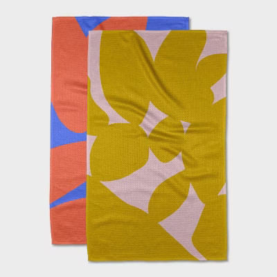 Geometry Tea Towel Set Fusion: Modern Abstract & Floral Quick Dry Kitchen Towels, 2-Piece, Microfiber, 18"x30" | Target