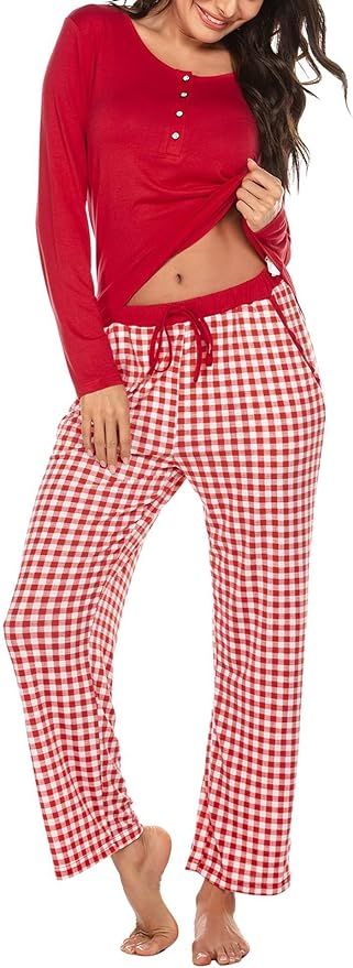 Ekouaer Women's Pajama Set Long Sleeve Sleepwear 2 Piece Pajamas Soft Loungewear Striped Pjs Loun... | Amazon (US)