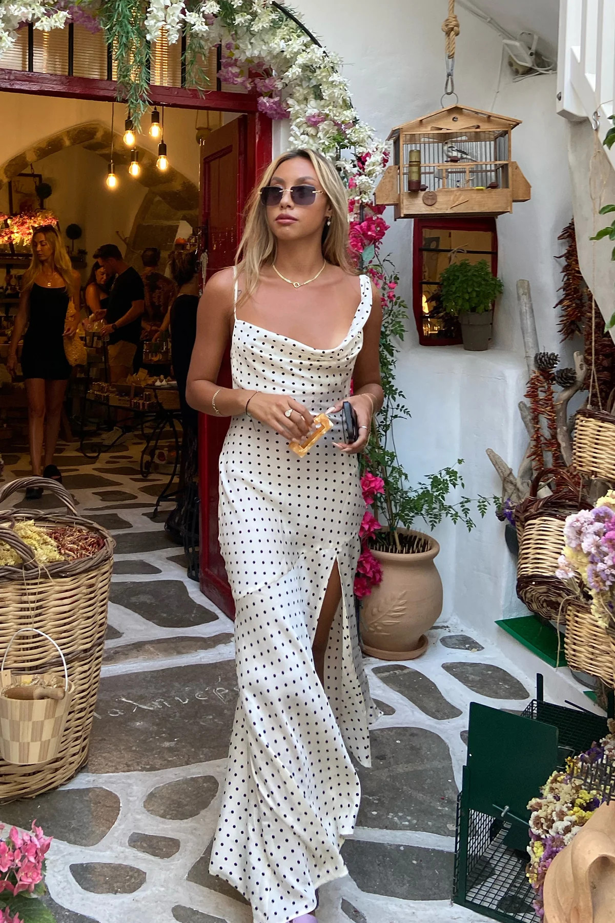 HELLO MOLLY Dotted Moment Satin Polka Dot Midi Dress Cream | Hello Molly (US)