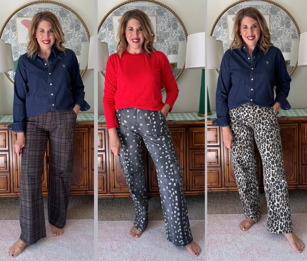 The best $17 elastic waist pants come in several new prints including this darling grey fawn color, a cute brown/black plaid, and the leopard keeps getting restocked over and over… these are viral for a reason! Perfect $26 denim shirt!My favorite $20 solid colored lightweight sweaters are restocked for the season in some new colors and patterns. Perfect to wear alone or layered under a blazer or jacket (size up for relaxed fit).