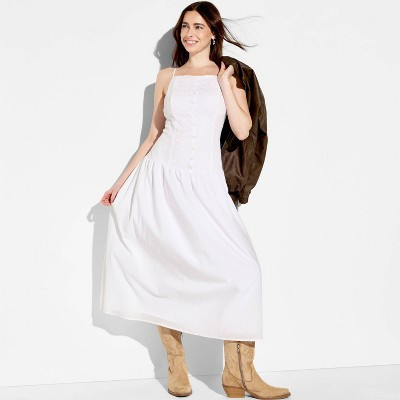 Women's High Neck Dropped Waist Midi A-Line Dress - Wild Fable™ White L | Target